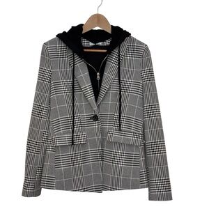 Evereve Park Avenue Dickey Blazer Size Small Hoodie Black White Glen Plaid